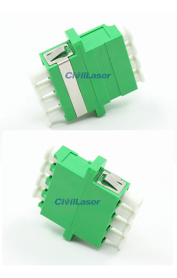 LC APC Connector Four Core Plastic Green Fiber Optic Adapter